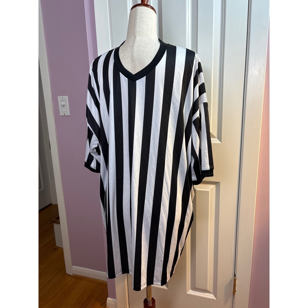 Shinestone Mens Referee Jersey Black White Striped V-Neck Short Sleeve Size 2XL